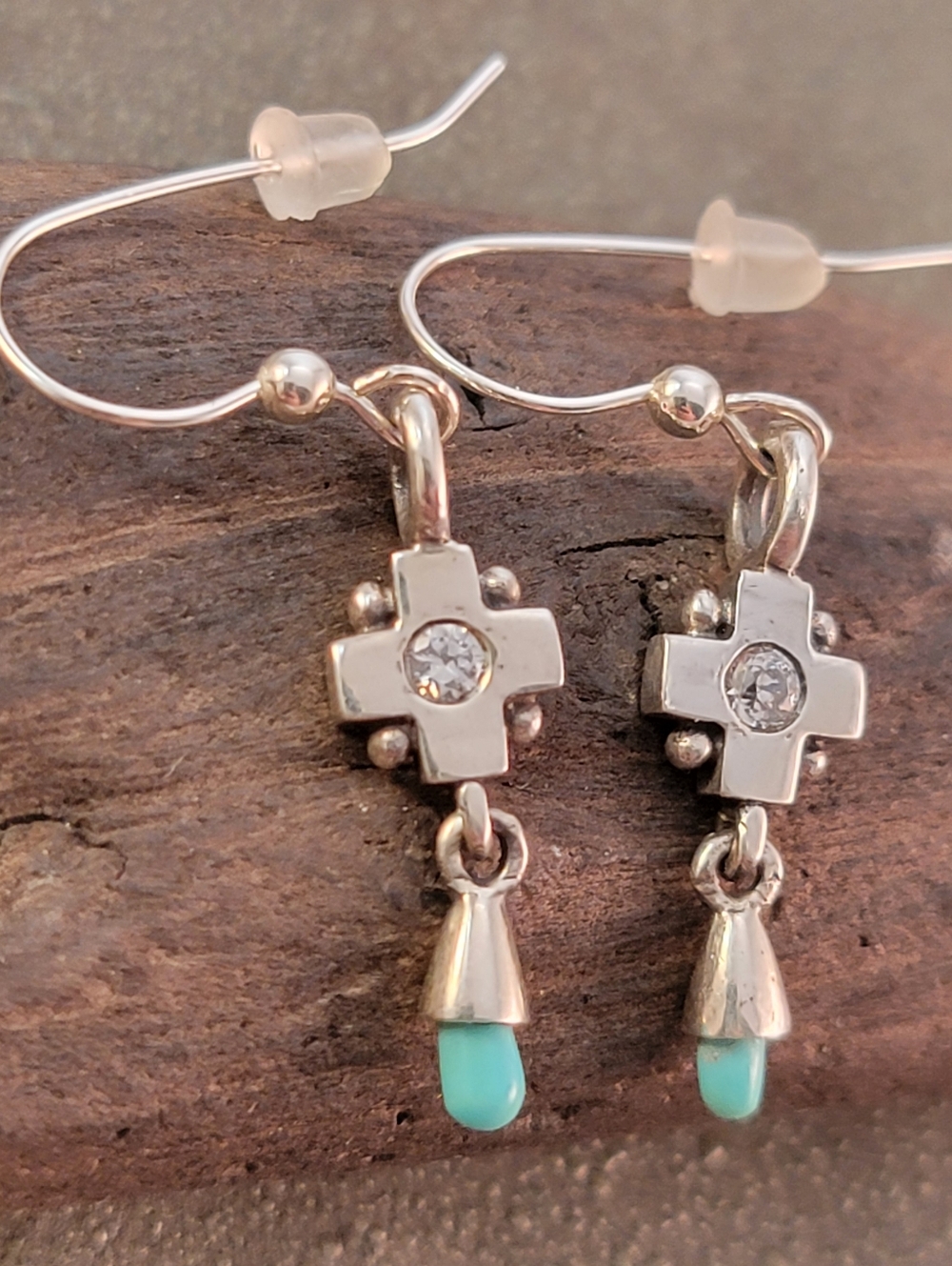 Barse Sterling Silver Cross Turquoise & CZ Earrings NEW! - Picture 2 of 4